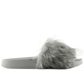 Gray slippers with fur zy383-007-1 gray grey 1