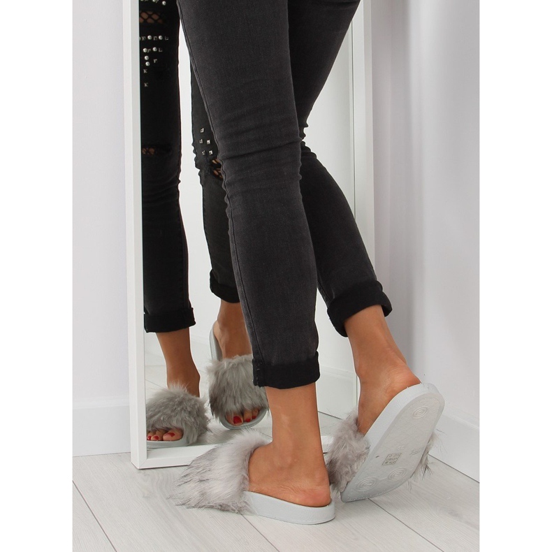 Gray slippers with fur zy383-007-1 gray grey 2