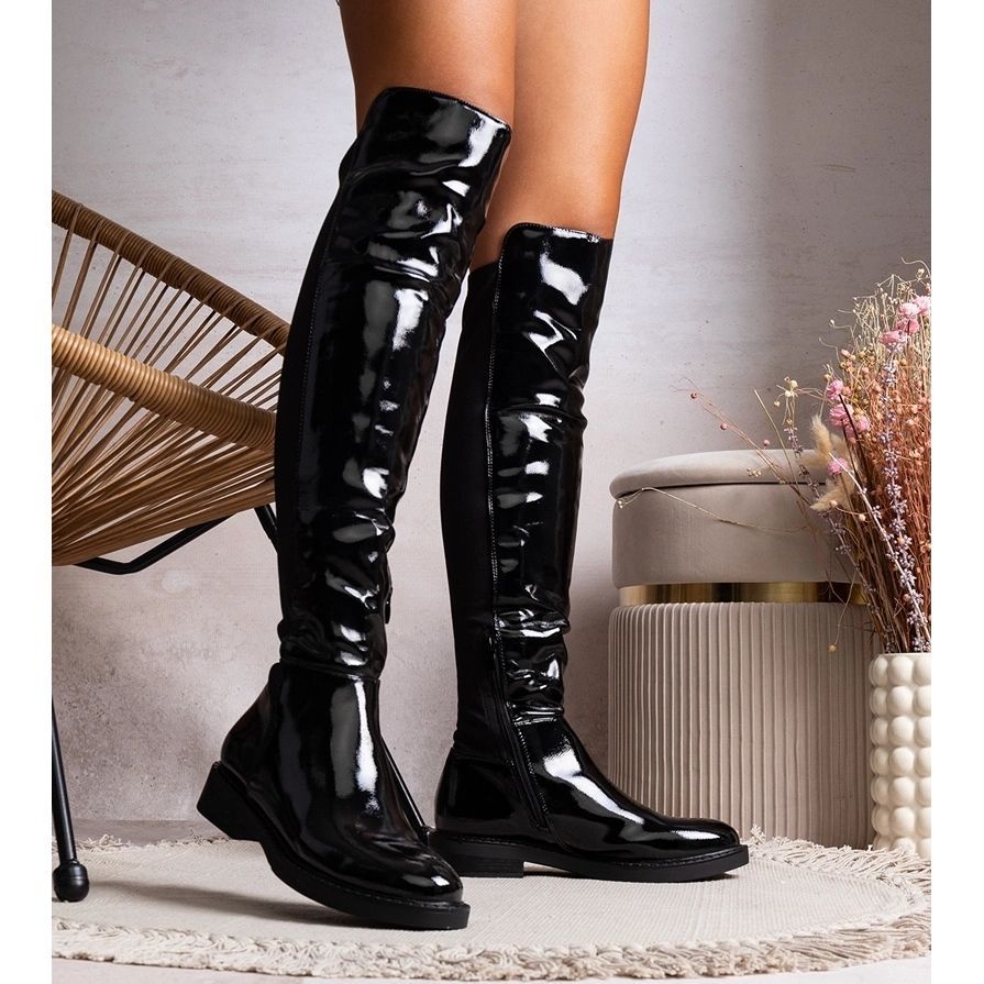 Long black patent boots made of eco leather Polmapina