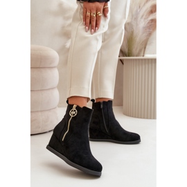 Insulated Wedge Ankle Boots With Decorative Zipper Eco Suede Black Leretha 2