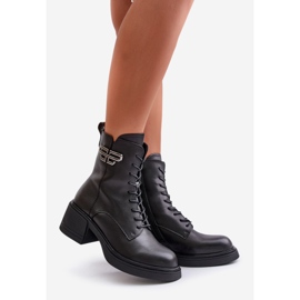 Women's Ankle Boots With Massive Heel Insulated Made Of Natural Leather Black Vinceza 66682 1