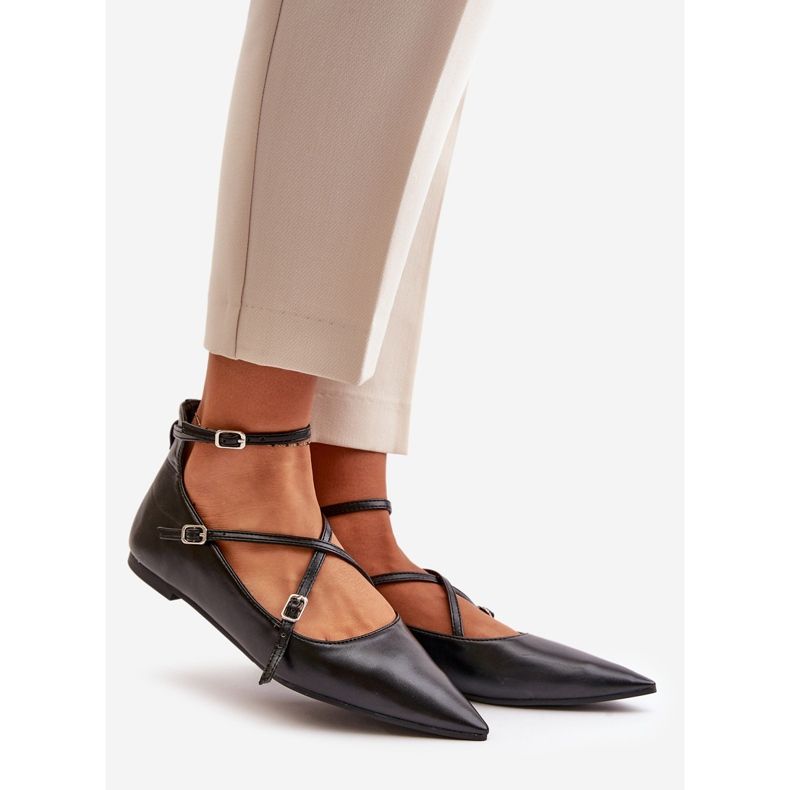 Women's Ballerinas With Pointed Toes And Interlacing Straps Black Violra 1