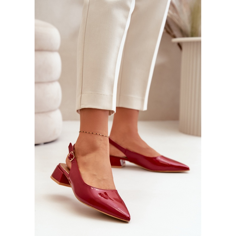 Anarinne patent leather ballerinas with pointed toes and low heels red 2