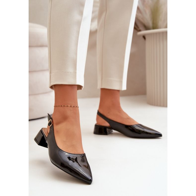 Patent Leather Ballerinas Low Heel Pointed Toe Black Anarinne 2 Patent Leather Ballerinas Low Heel Pointed Toe Black Anarinne 2