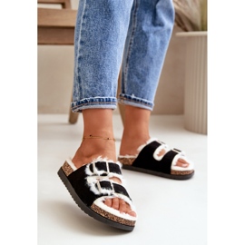 Women's Slippers Flip-Flops With Buckles And Fur Black Ezilena 2