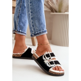 Women's Slippers Flip-Flops With Buckles And Fur Black Ezilena 3