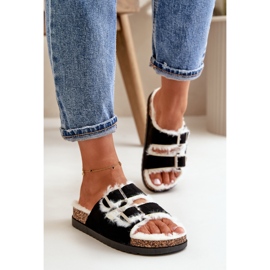 Women's Slippers Flip-Flops With Buckles And Fur Black Ezilena 5