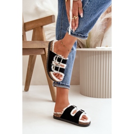 Women's Slippers Flip-Flops With Buckles And Fur Black Ezilena 6