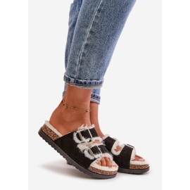 Women's Slippers Flip-Flops With Buckles And Fur Black Ezilena 1