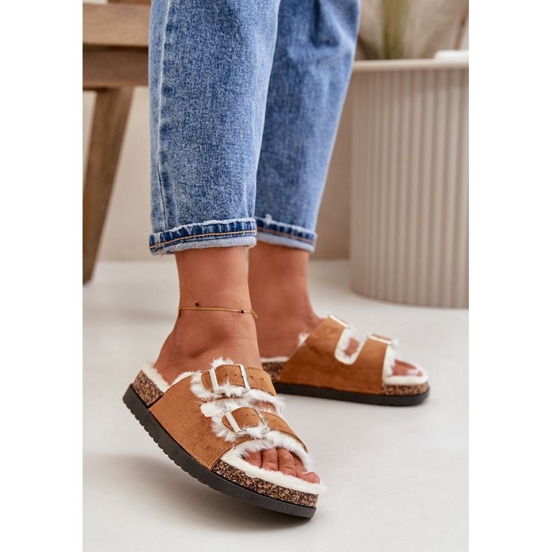 Women's Slippers Flip-Flops With Buckles And Fur Camel Ezilena brown 2 Women's Slippers Flip-Flops With Buckles And Fur Camel Ezilena brown 2