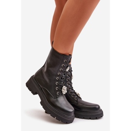 Women's Worker Ankle Boots Eco Leather With Pins Black Kristines 1