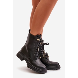 Eco Leather Worker Ankle Boots Women With Pins Black Rianael 1 Eco Leather Worker Ankle Boots Women With Pins Black Rianael 1