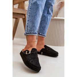 Women's Flip-Flops Clogs On Platform With Gold Buckle Black Terilaina 2