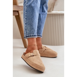 Women's Flip-Flops Clogs On Platform With Gold Buckle Dark Beige Terilaina 2