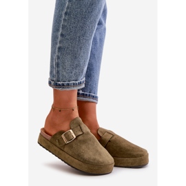 Women's Flip-Flops Clogs On Platform With Gold Buckle Dark Green Terilaina 1