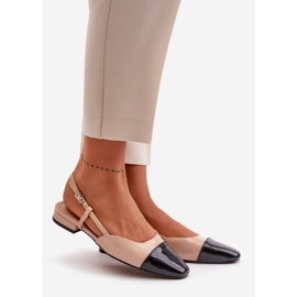 Patent Leather Low Heel Ballerinas With Open Heel Beige Kairael 1