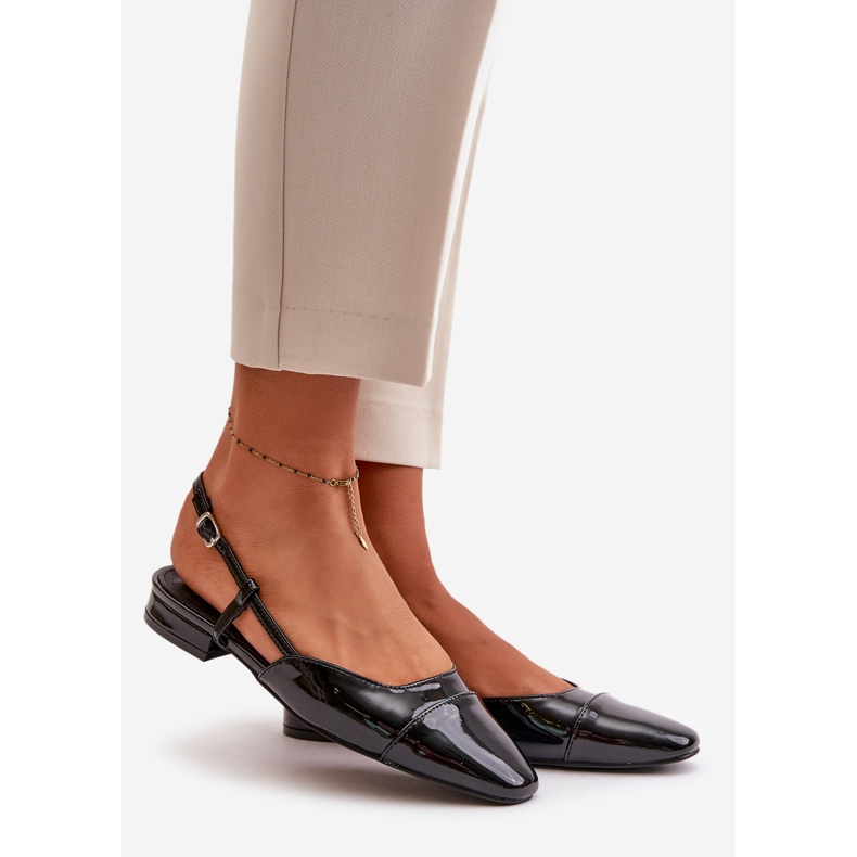 Patent Leather Low Heel Ballerinas With Open Heel Black Kairael 1 Patent Leather Low Heel Ballerinas With Open Heel Black Kairael 1
