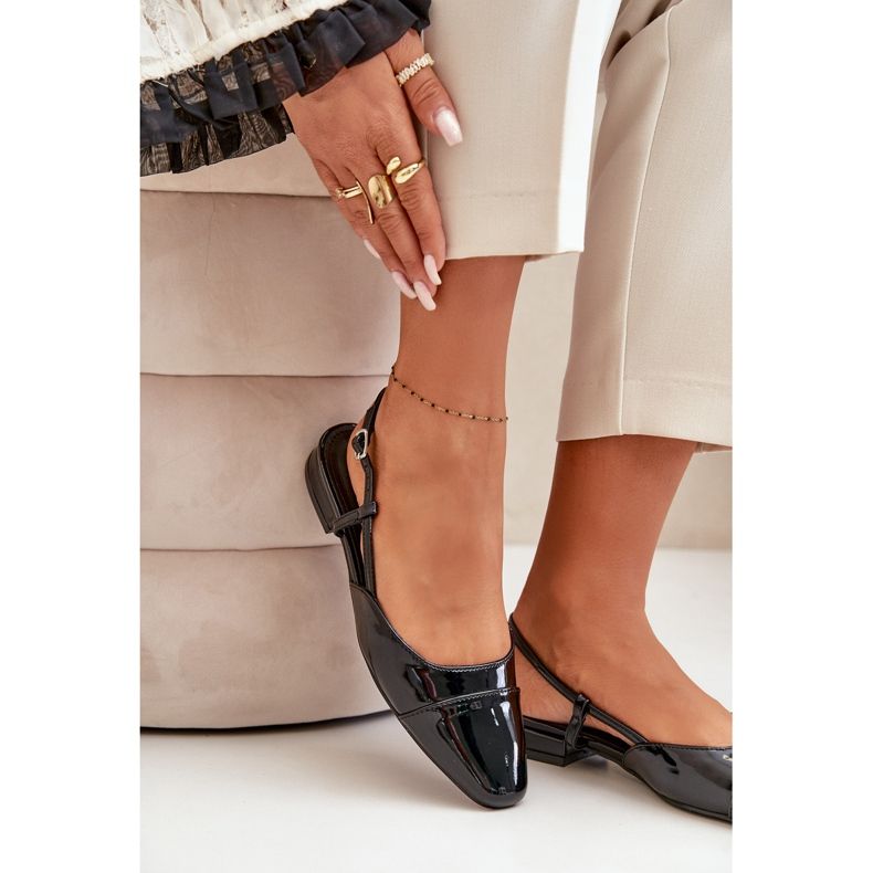 Patent Leather Low Heel Ballerinas With Open Heel Black Kairael 2 Patent Leather Low Heel Ballerinas With Open Heel Black Kairael 2