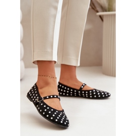 Decorated Ballerinas With Strap Eco Suede Black Tirilissa 2
