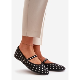 Decorated Ballerinas With Strap Eco Suede Black Tirilissa 1