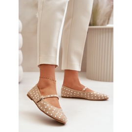Decorated Ballerinas With Strap Eco Suede Beige Tirilissa 2