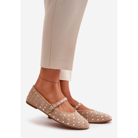 Decorated Ballerinas With Strap Eco Suede Beige Tirilissa 1