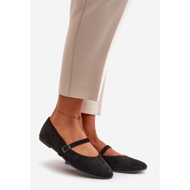 Flat Ballerinas With Strap Eco Suede Black Tirilina 1
