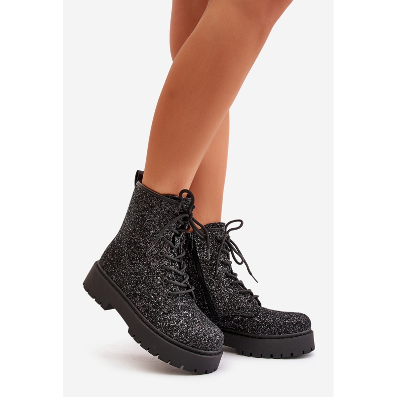 Insulated Worker Ankle Boots Women Decorated with Sequins Black Liatheine 1