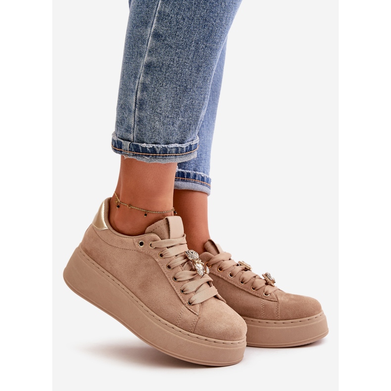 Women's Sneakers On The Platform With A Teddy Bear Beige Vailina 1