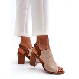 Evento Women's Sandals On a Heel Openwork Beige 2