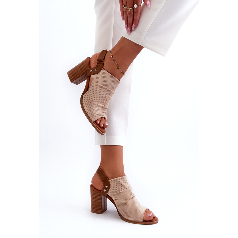 Evento Women's Sandals On a Heel Openwork Beige 3