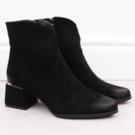Women's suede ankle boots with heels black Potocki 12422 2 Women's suede ankle boots with heels black Potocki 12422 2