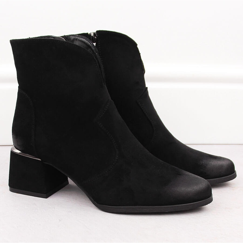 Women's suede ankle boots with heels black Potocki 12422 2 Women's suede ankle boots with heels black Potocki 12422 2