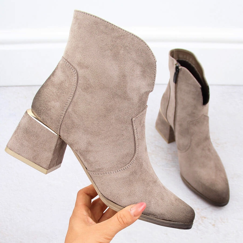 Women's suede ankle boots with heels, beige, Potocki 12422 1