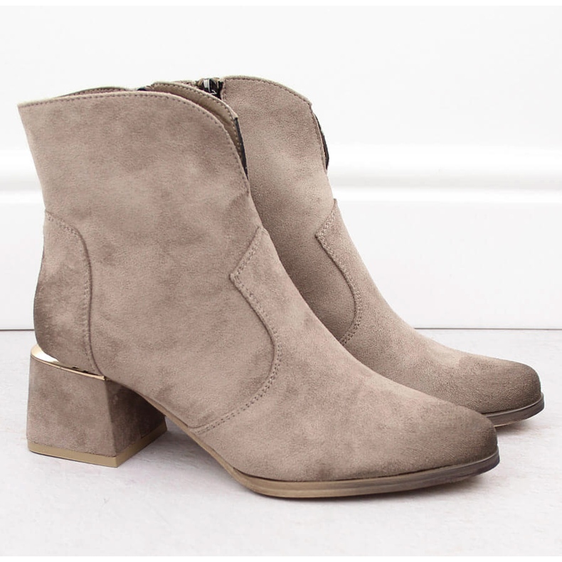 Women's suede ankle boots with heels, beige, Potocki 12422 2