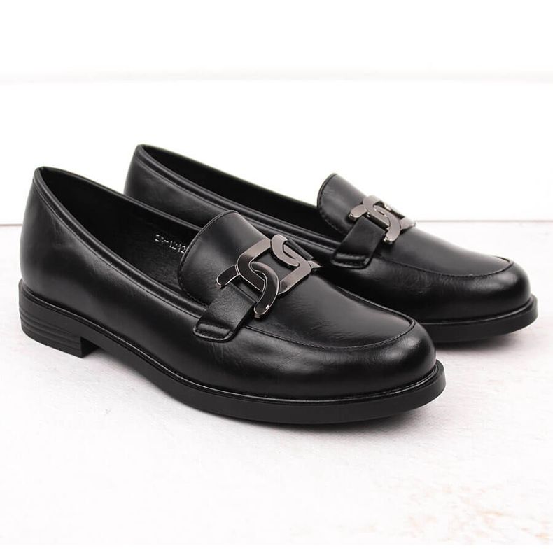 Ladies' loafers with decoration, black, Potocki 12425 2