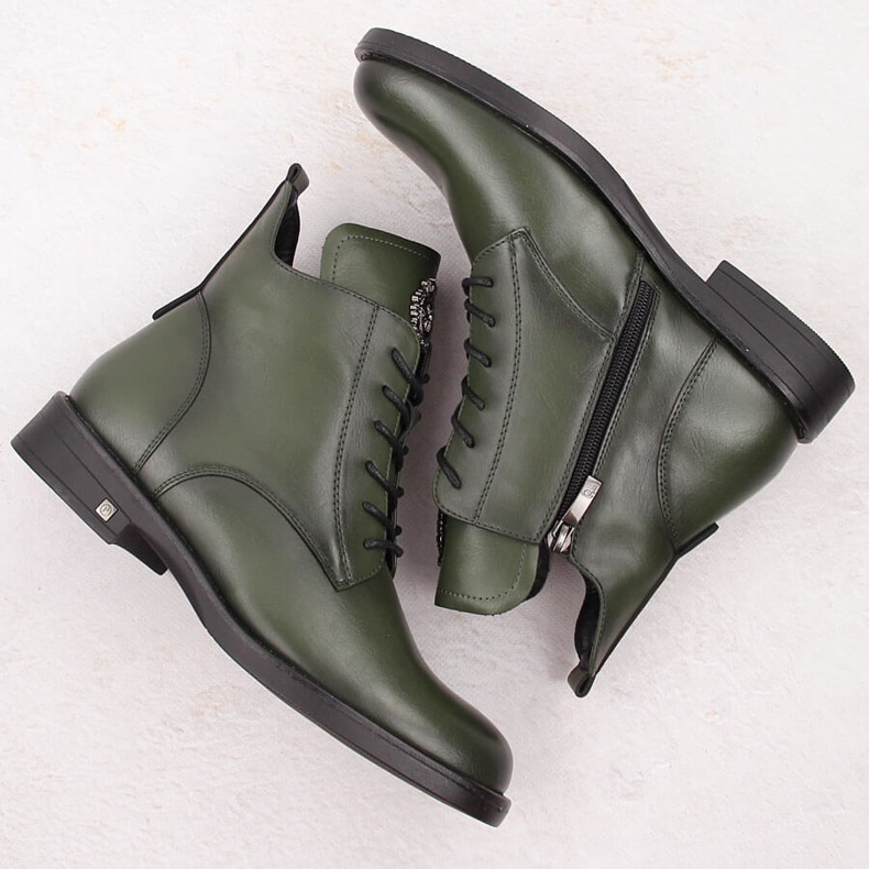 Women's lace-up and zipper boots green Potocki SZ12179 2 Women's lace-up and zipper boots green Potocki SZ12179 2