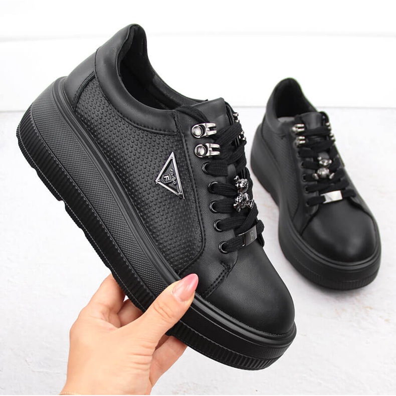 Leather women's platform shoes black Filippo DP6382 1