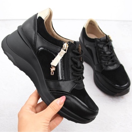 Women's leather wedge shoes black Filippo DP6434 1