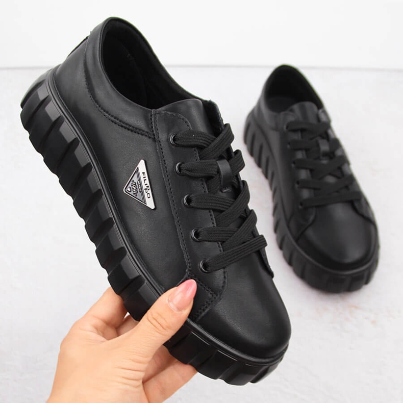 Women's leather platform shoes black Filippo DP4670 1