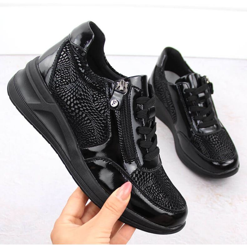 Women's leather wedge shoes black Filippo DP6352 1