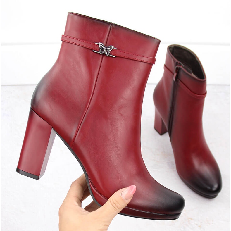 M. DASZYŃSKI Women's ankle boots with a heel, insulated, red, M.Daszyński AF125-22 1