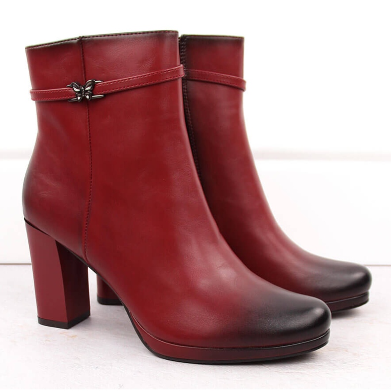 M. DASZYŃSKI Women's ankle boots with a heel, insulated, red, M.Daszyński AF125-22 2