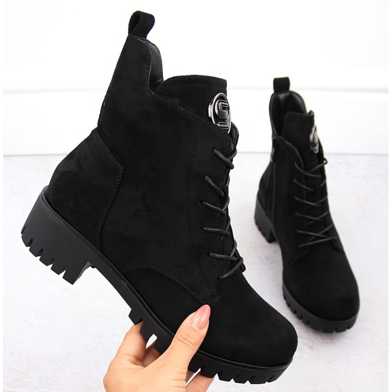 M. DASZYŃSKI Suede ankle boots with heel and platform, insulated, black, M.Daszyński MR1813-38 1