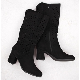 M. DASZYŃSKI Women's boots suede openwork black M.Daszyński SA156-10B 1