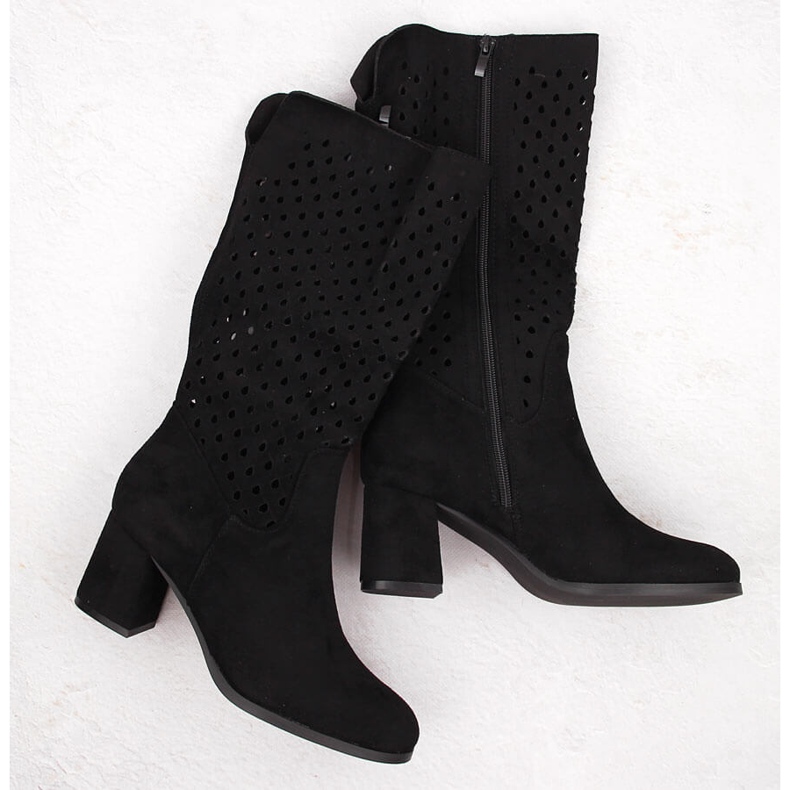 M. DASZYŃSKI Women's boots suede openwork black M.Daszyński SA156-10B 1