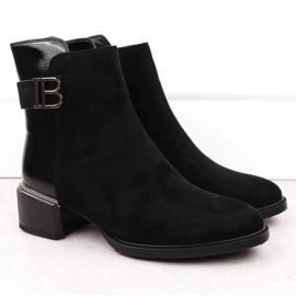 Women's suede and patent leather high-heeled ankle boots black D&amp;A S.Barski Premium Collection MR880-040 2