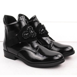 Women's patent leather ankle boots with decorative stones, black, S.Barski HY42-021 2