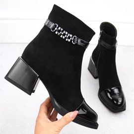 Women's ankle boots with decorative heel black D&amp;A S.Barski Premium Collection MR880-018 1