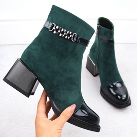 Women's ankle boots with decorative heel green D&A S.Barski Premium Collection MR880-018 1 Women's ankle boots with decorative heel green D&A S.Barski Premium Collection MR880-018 1